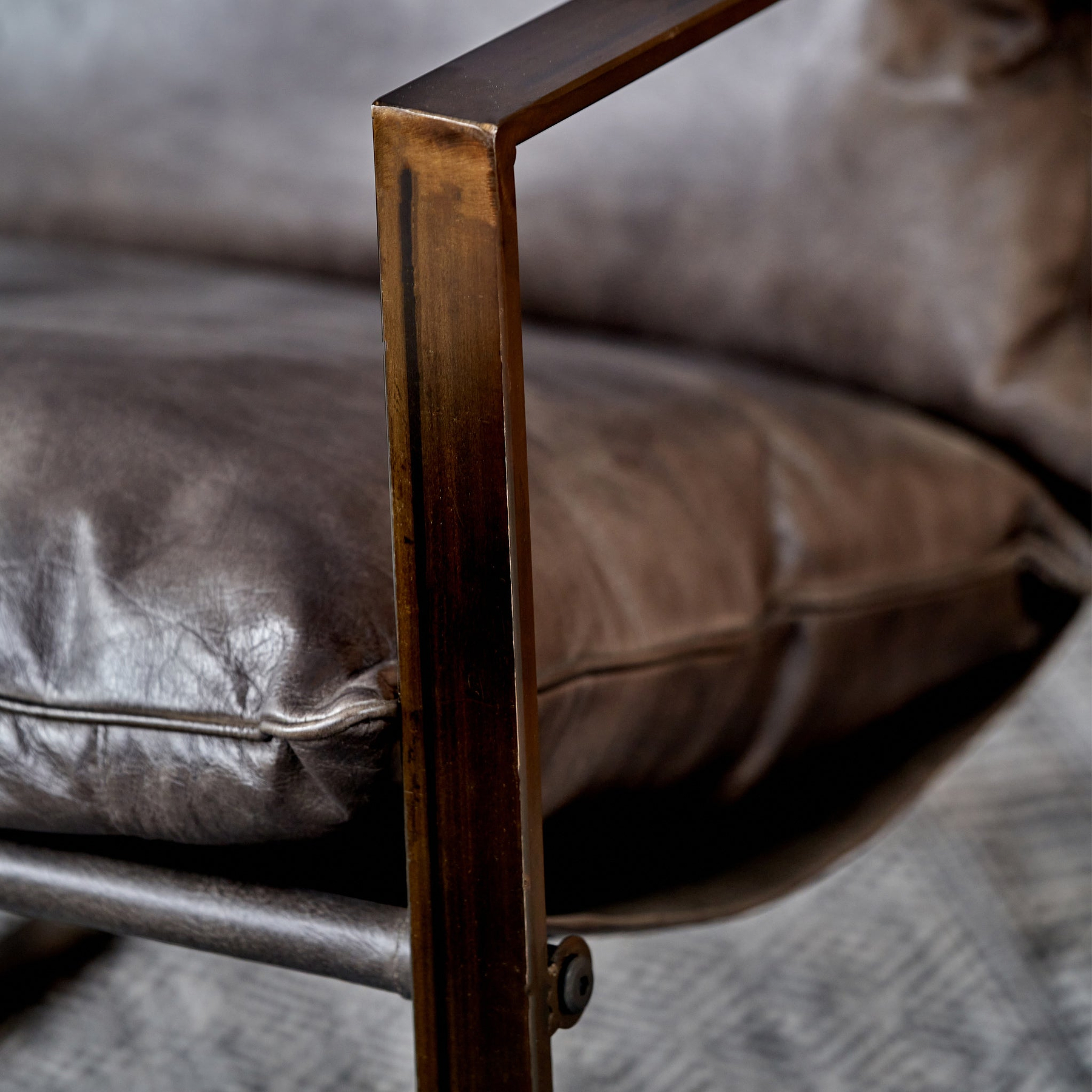 Nico Leather Accent Chair Footstool Peppercorn from Roseland Furniture