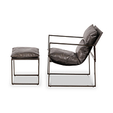 Nico Leather Accent Chair Footstool Peppercorn from Roseland Furniture