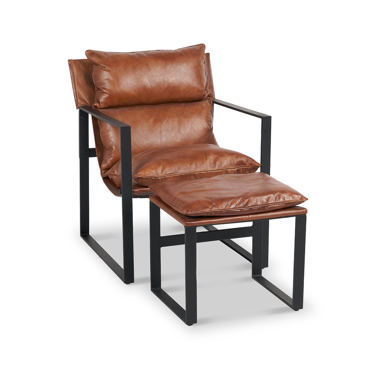 Nico Leather Accent Chair Footstool Brown from Roseland Furniture