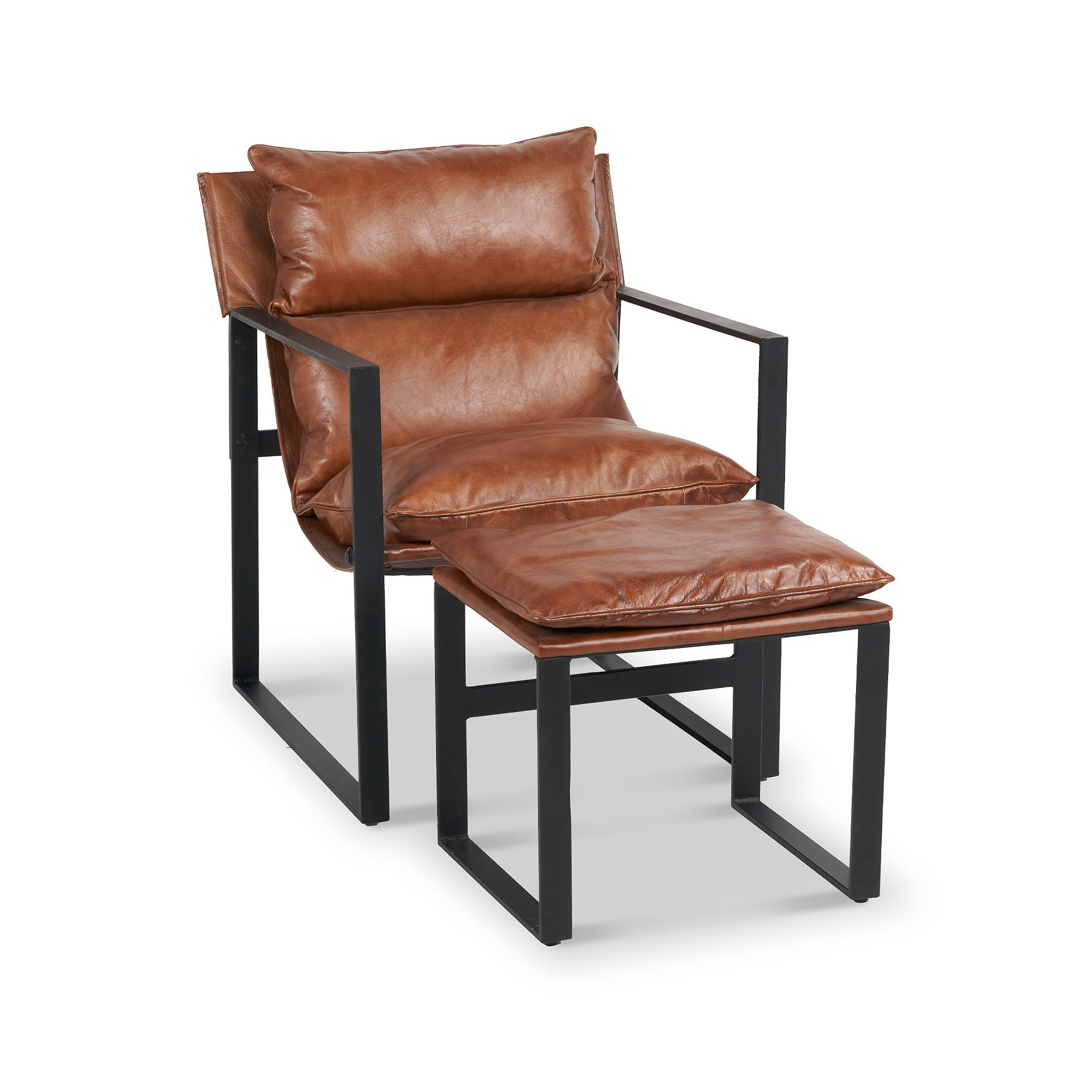 Nico Leather Accent Chair Footstool Brown from Roseland Furniture