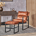 Nico Leather Accent Chair Footstool Brown from Roseland Furniture