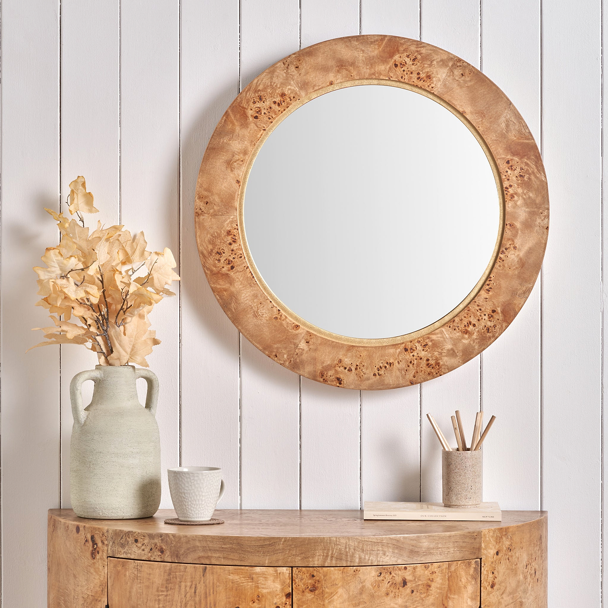 Newborough Burr Wood Effect Wall Mirror from Roseland Furniture