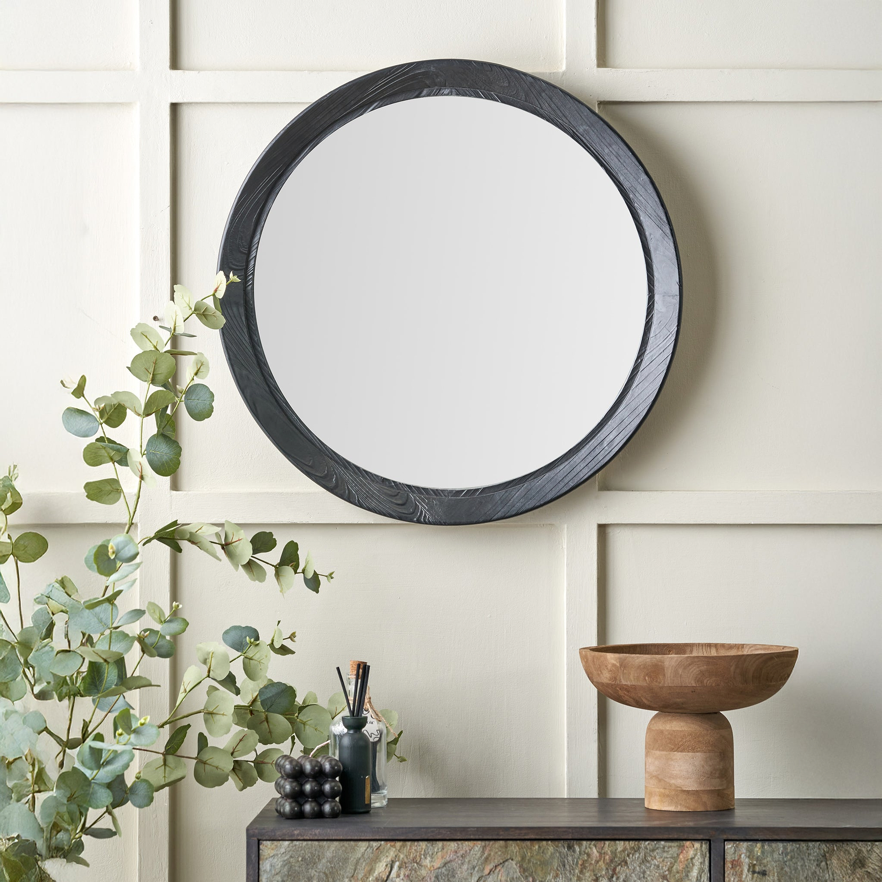 Elwood Black Fir Effect Wall Mirror from Roseland Furniture
