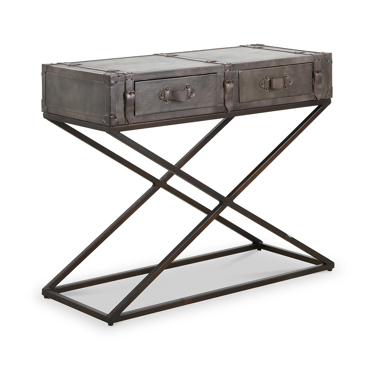 Adriano Leather Console Table Peppercorn from Roseland Furniture
