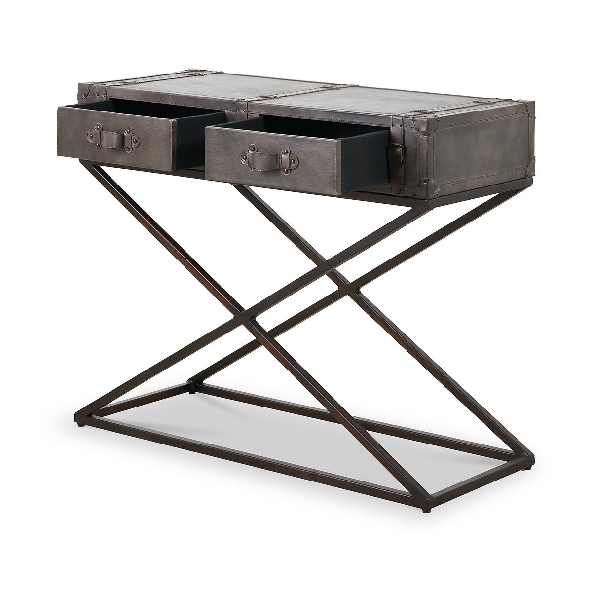 Adriano Leather Console Table Peppercorn from Roseland Furniture