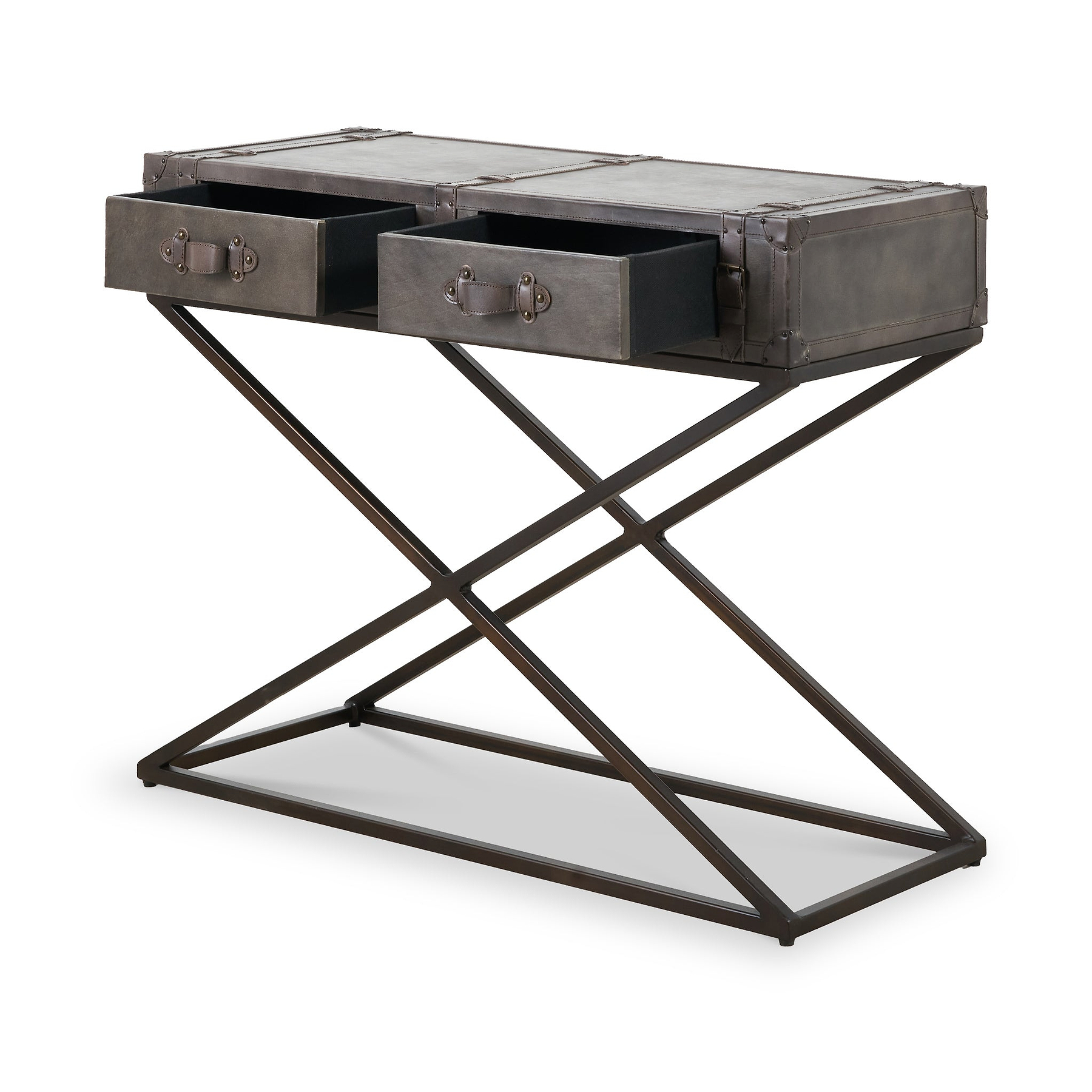 Adriano Leather Console Table Peppercorn from Roseland Furniture