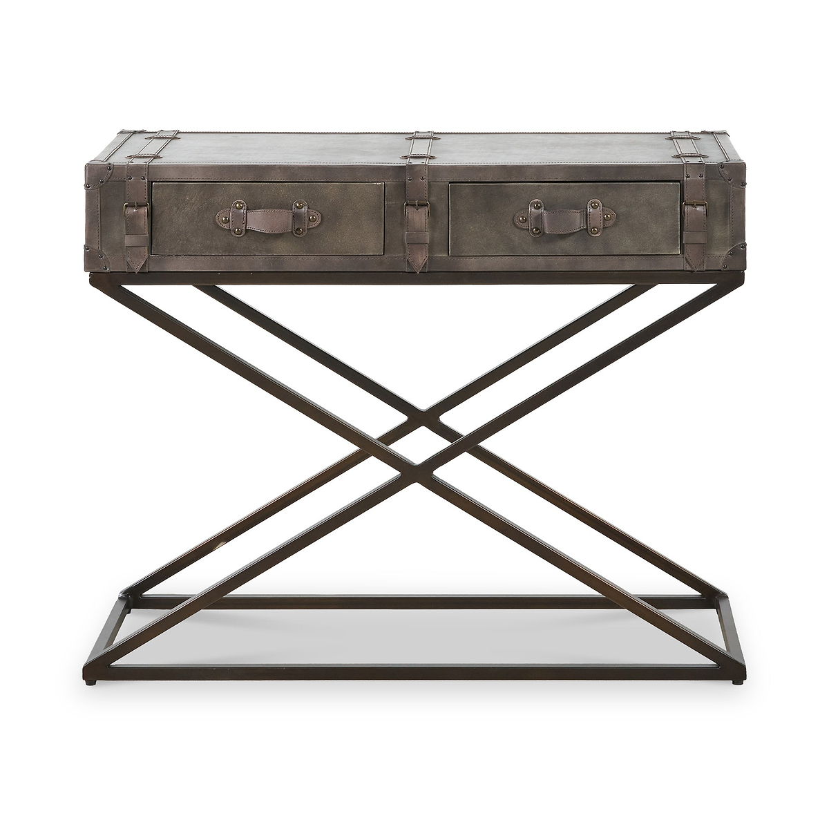 Adriano Leather Console Table Peppercorn from Roseland Furniture
