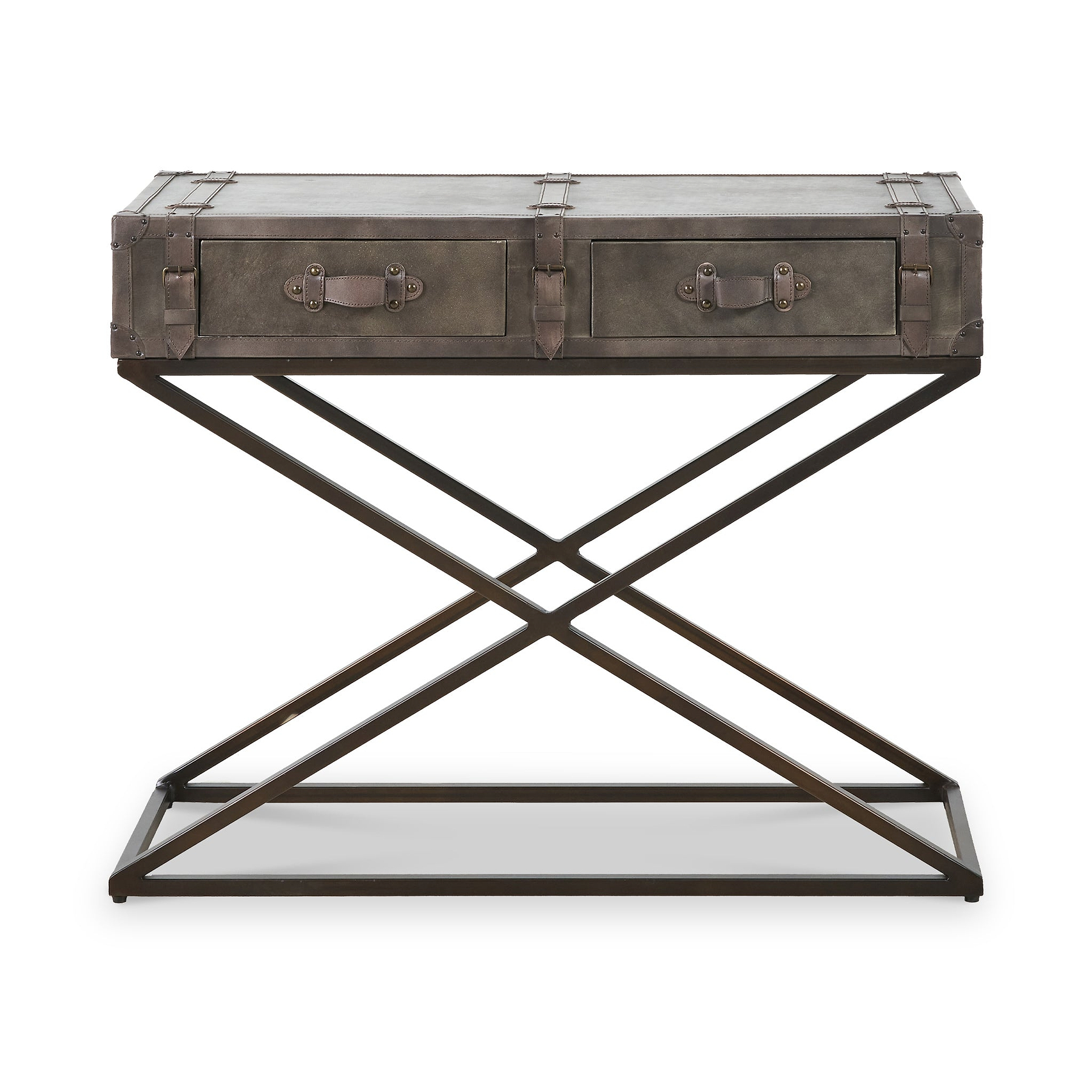 Adriano Leather Console Table Peppercorn from Roseland Furniture