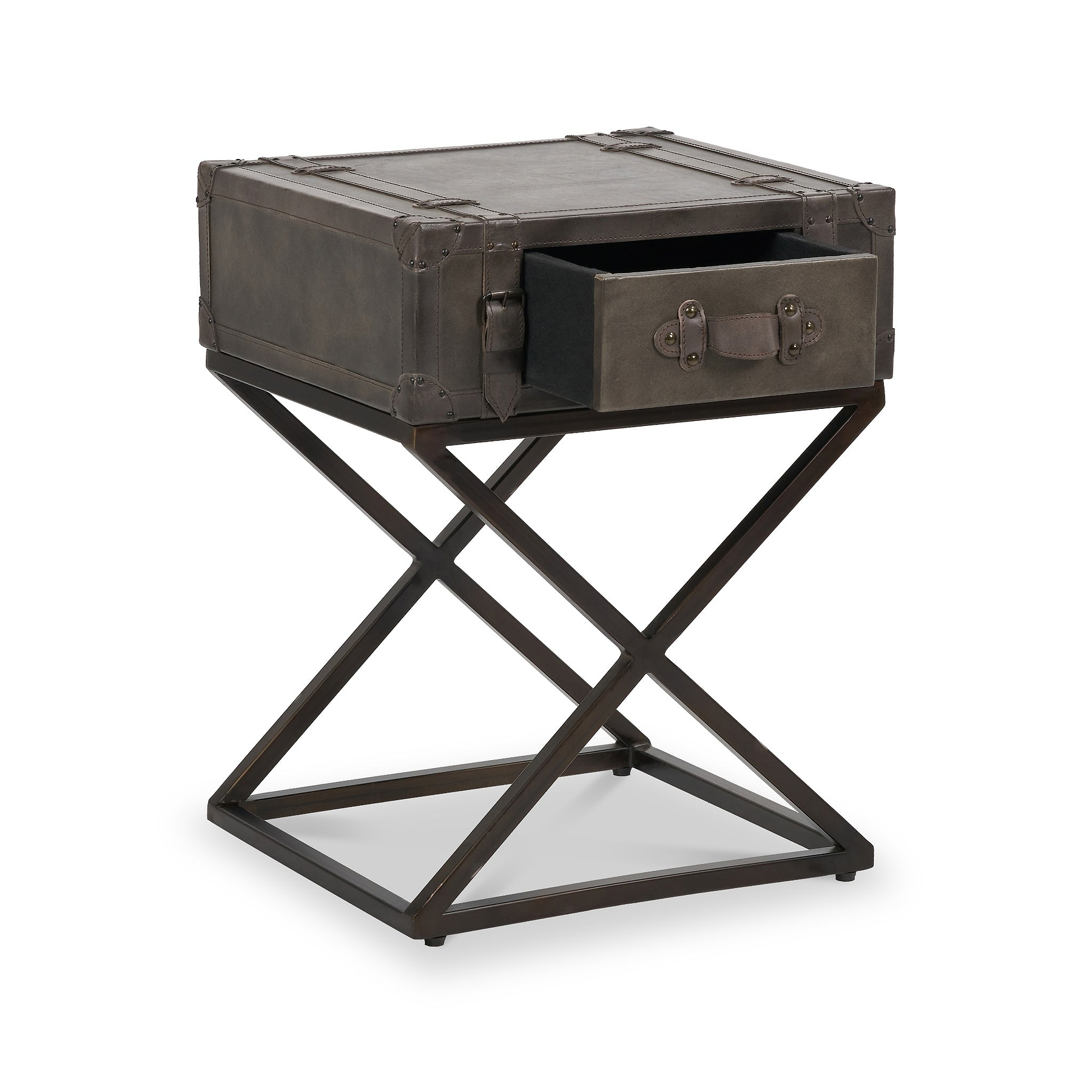 Adriano Leather Side Table Peppercorn from Roseland Furniture