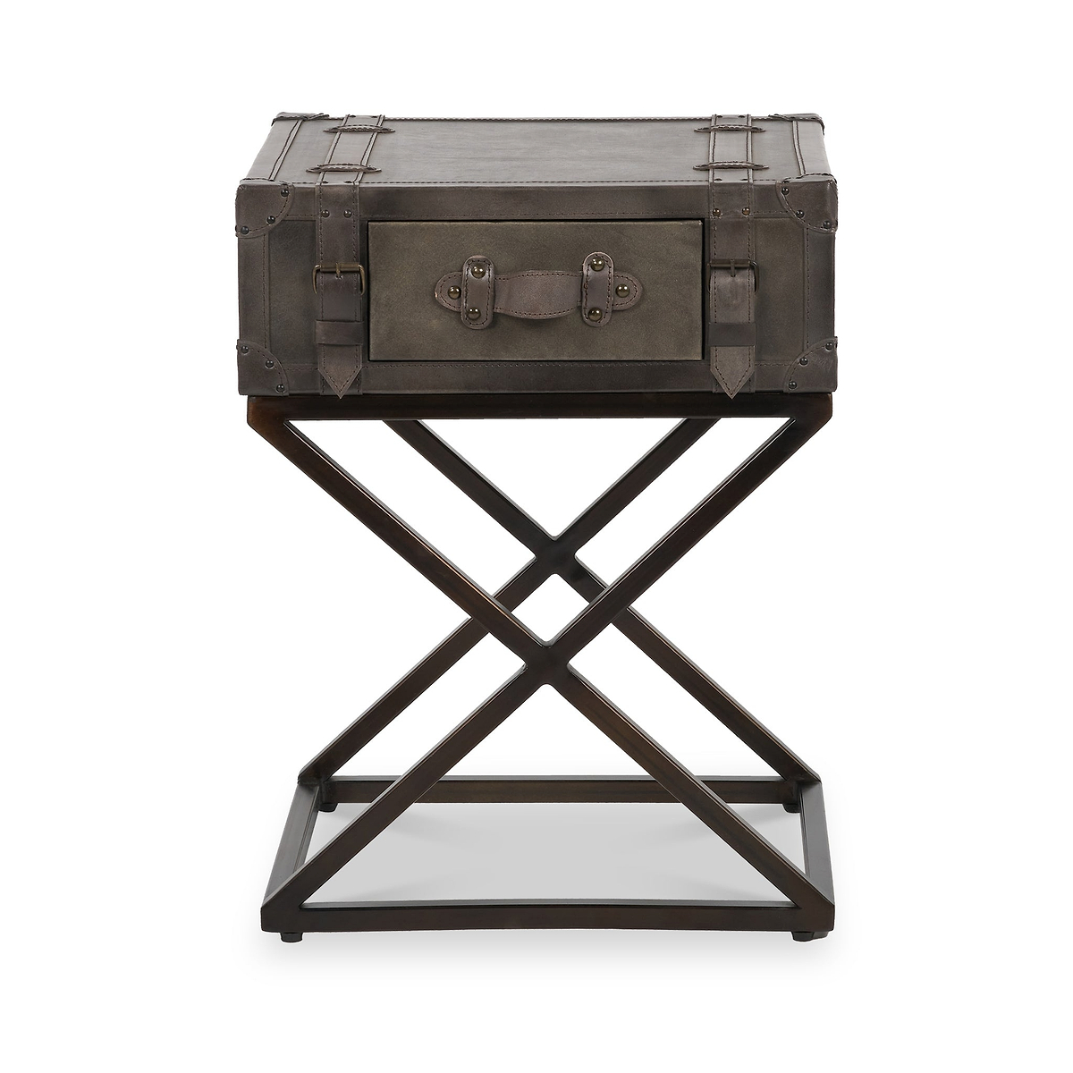 Adriano Leather Side Table Peppercorn from Roseland Furniture