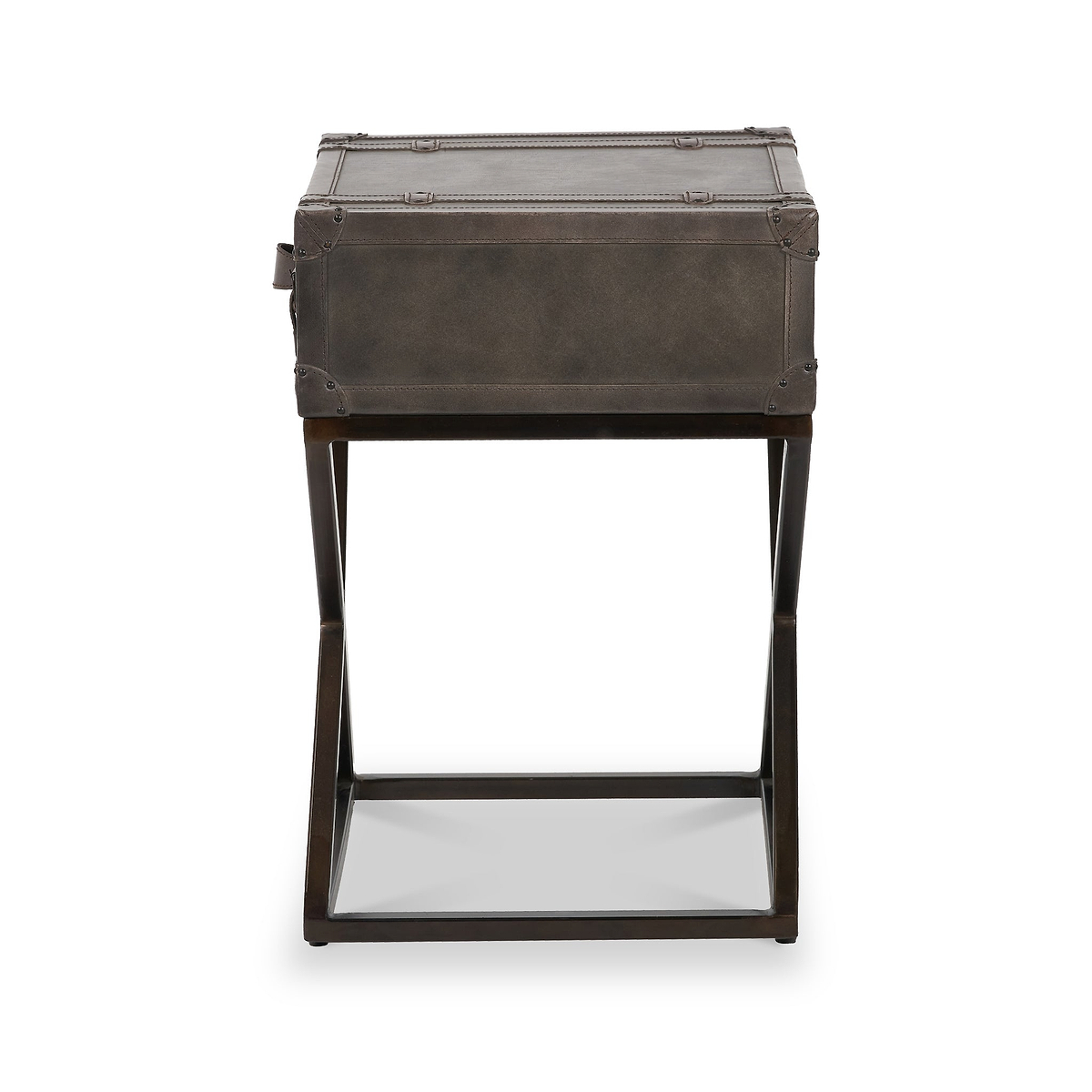 Adriano Leather Side Table Peppercorn from Roseland Furniture