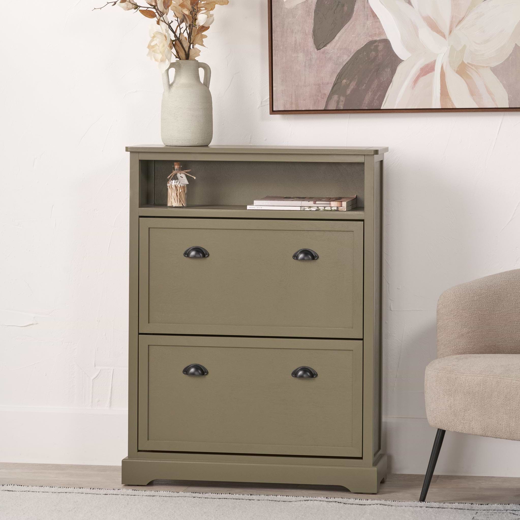 Croft Pine Shoe Storage Unit Olive from Roseland Furniture