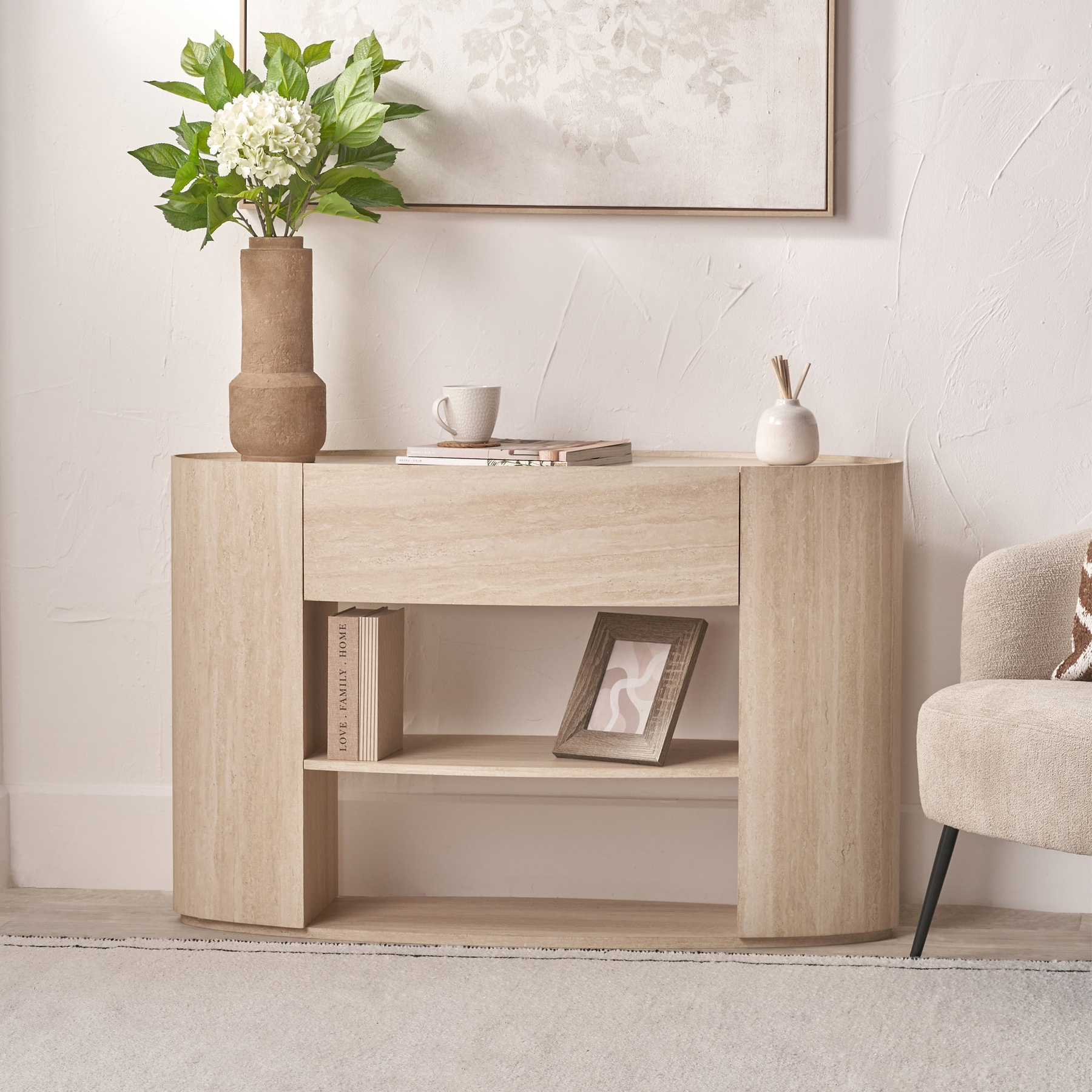 Tivoli Travertine Effect 1 Drawer Console Table from Roseland Furniture