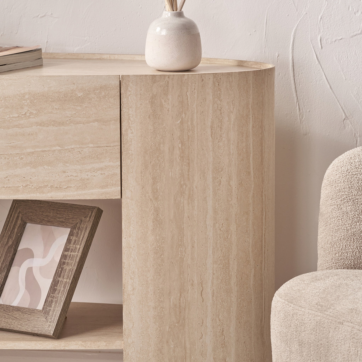 Tivoli Travertine Effect 1 Drawer Console Table from Roseland Furniture