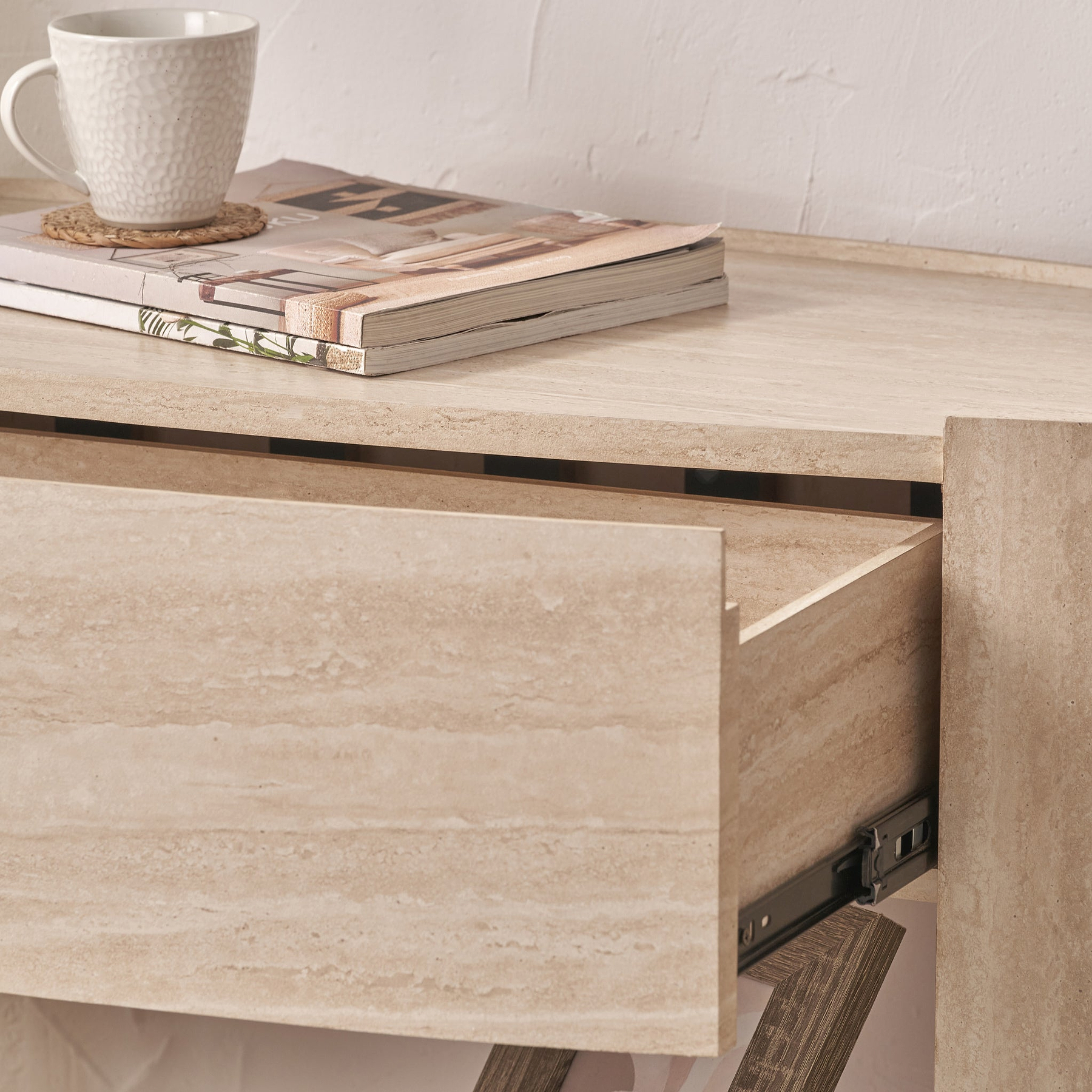 Tivoli Travertine Effect 1 Drawer Console Table from Roseland Furniture