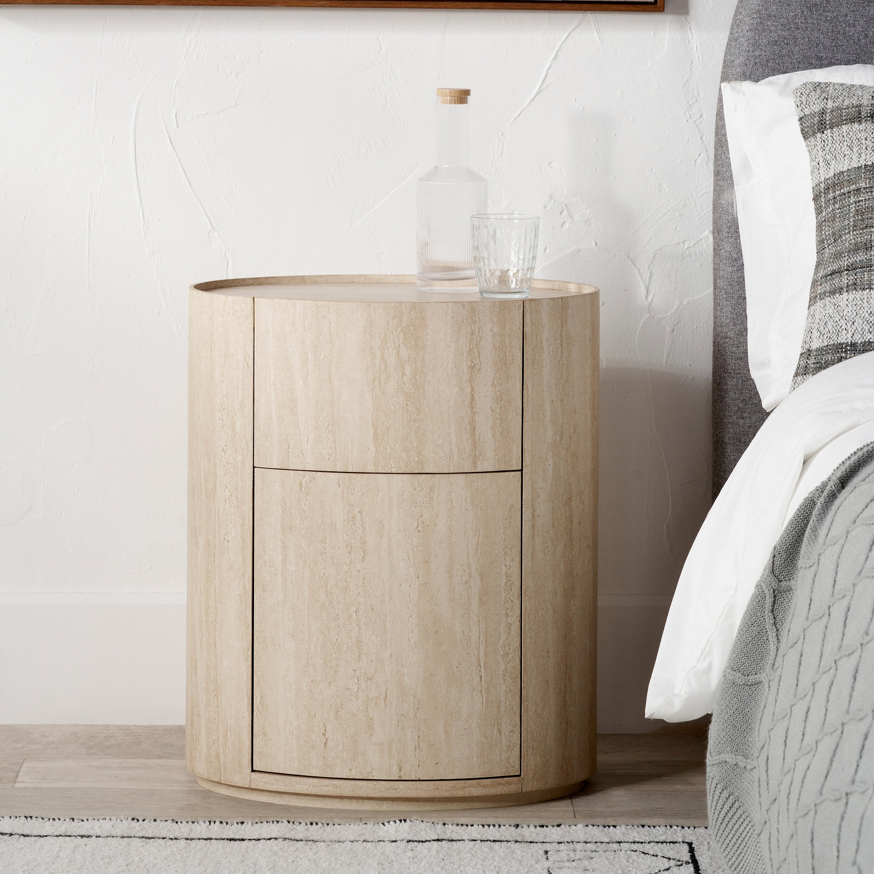 Tivoli Travertine Effect 1 Drawer Bedside Table from Roseland Furniture