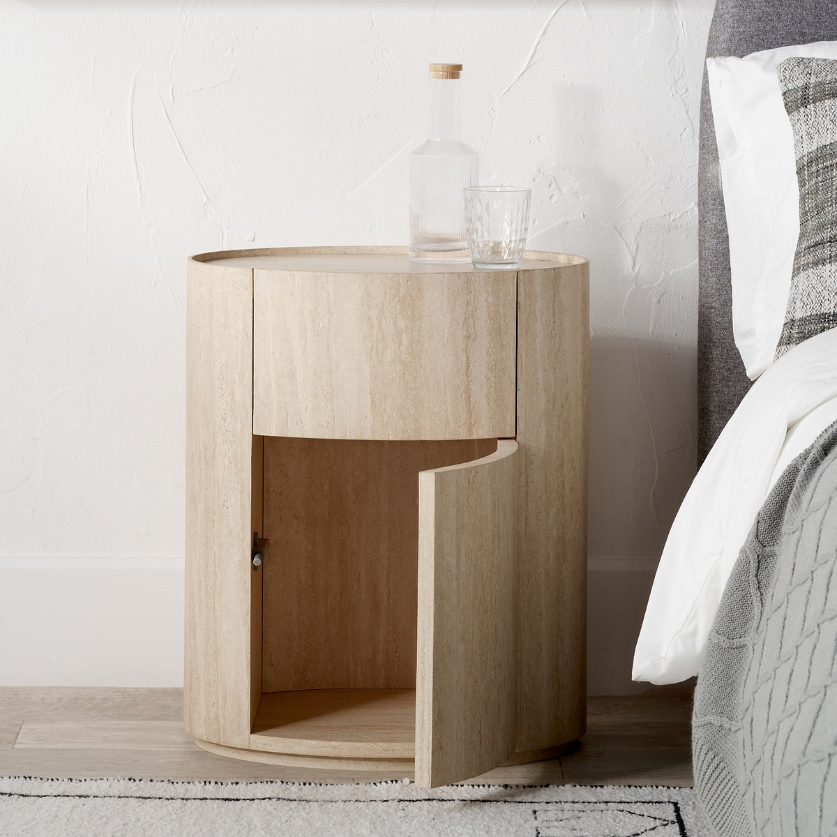 Tivoli Travertine Effect 1 Drawer Bedside Table from Roseland Furniture