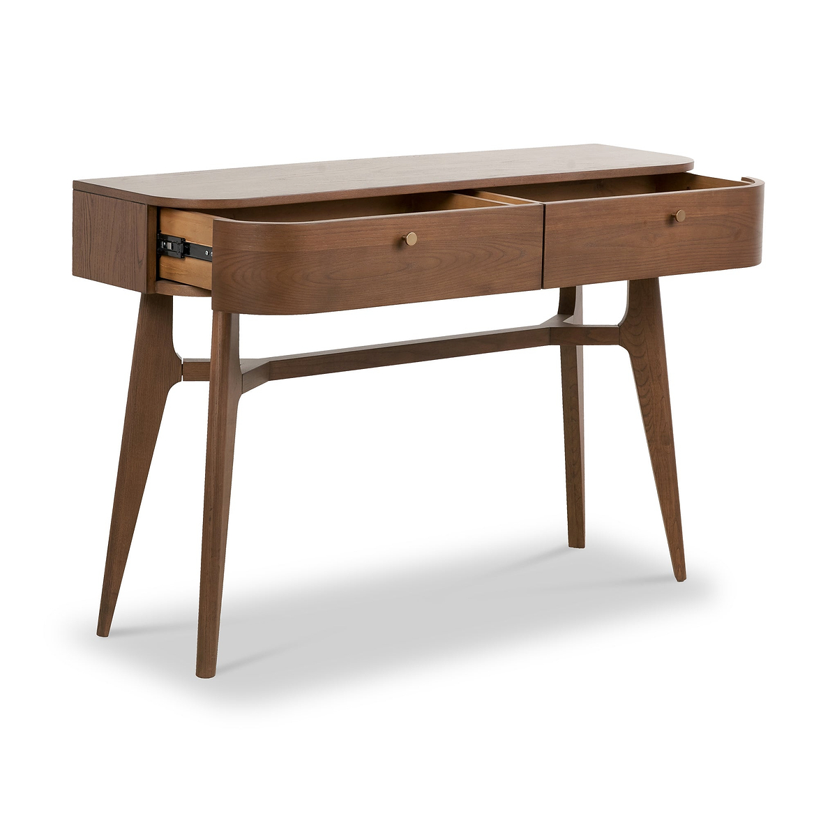 Elias Dark Ash 2 Drawer Console Table Angle2 from Roseland Furniture