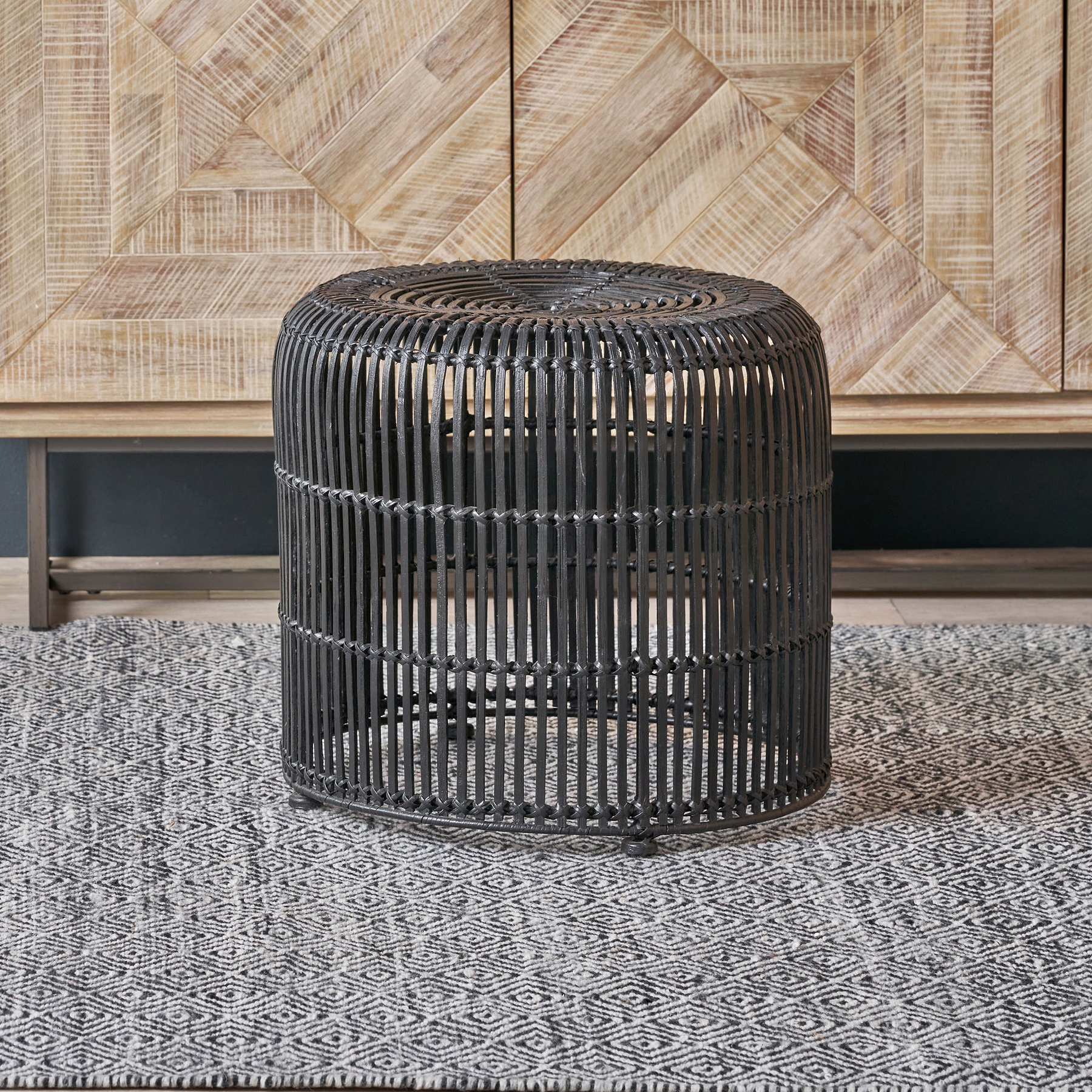 Rattan Core Stool Black from Roseland Furniture
