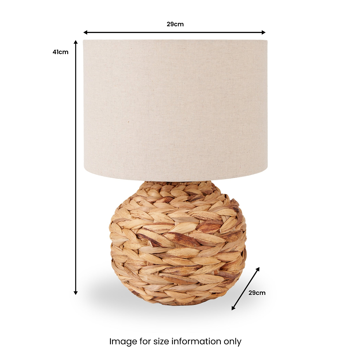 Zadi Natural Plaited Water Hyacinth Table Lamp dmiensions