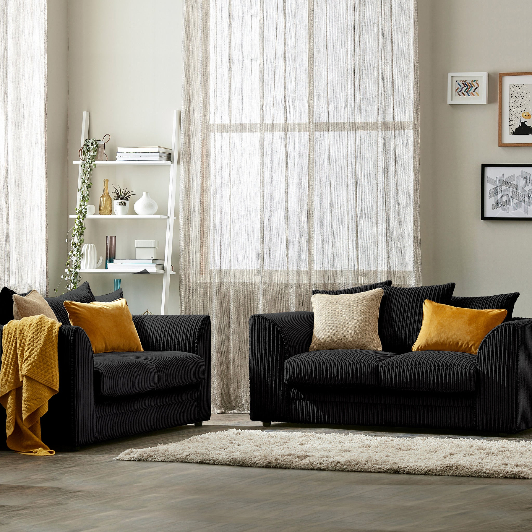 Bletchley Black Jumbo Cord 2 Seater Sofa from Roseland Furniture