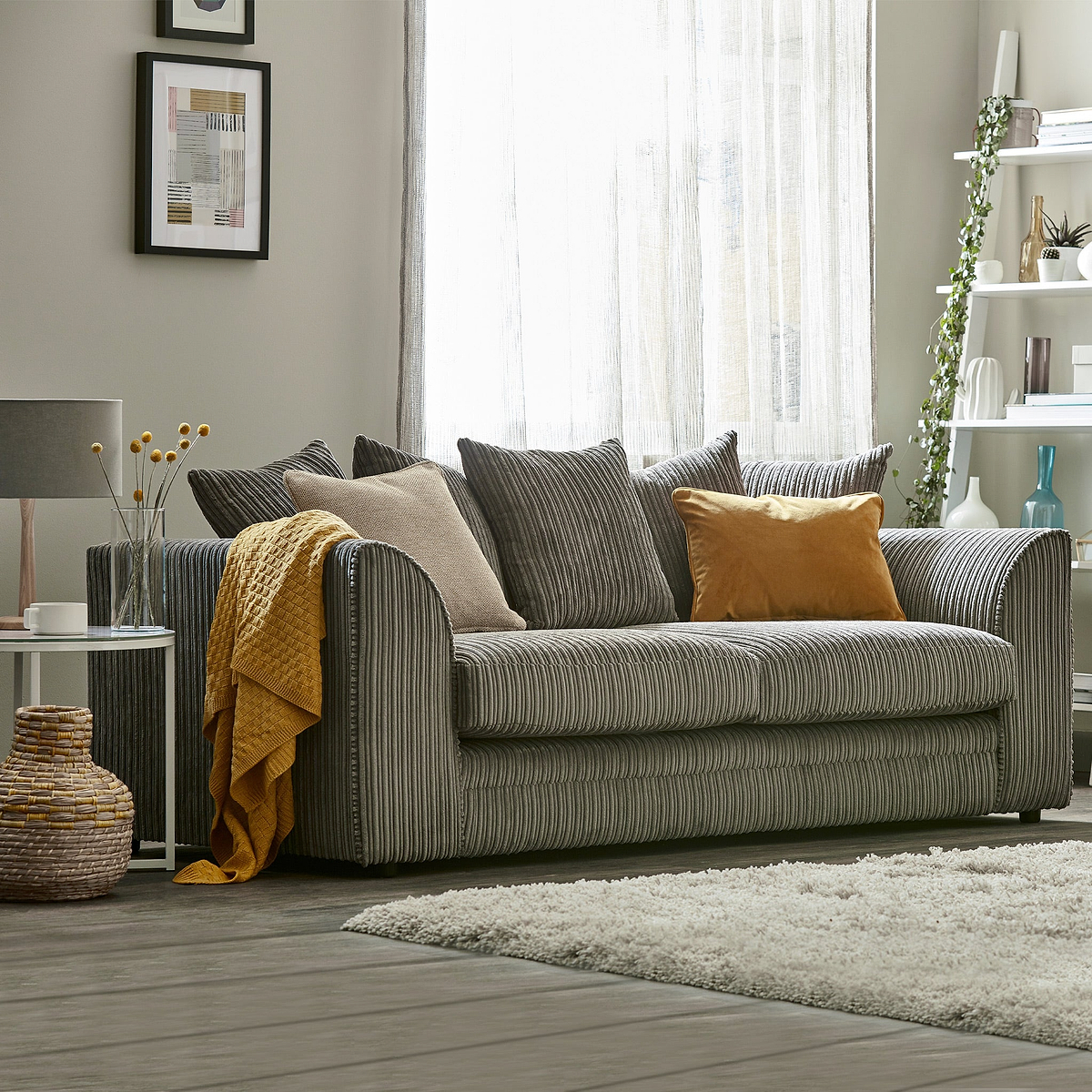Bletchley Charcoal  Jumbo Cord 3 Seater Sofa for living room