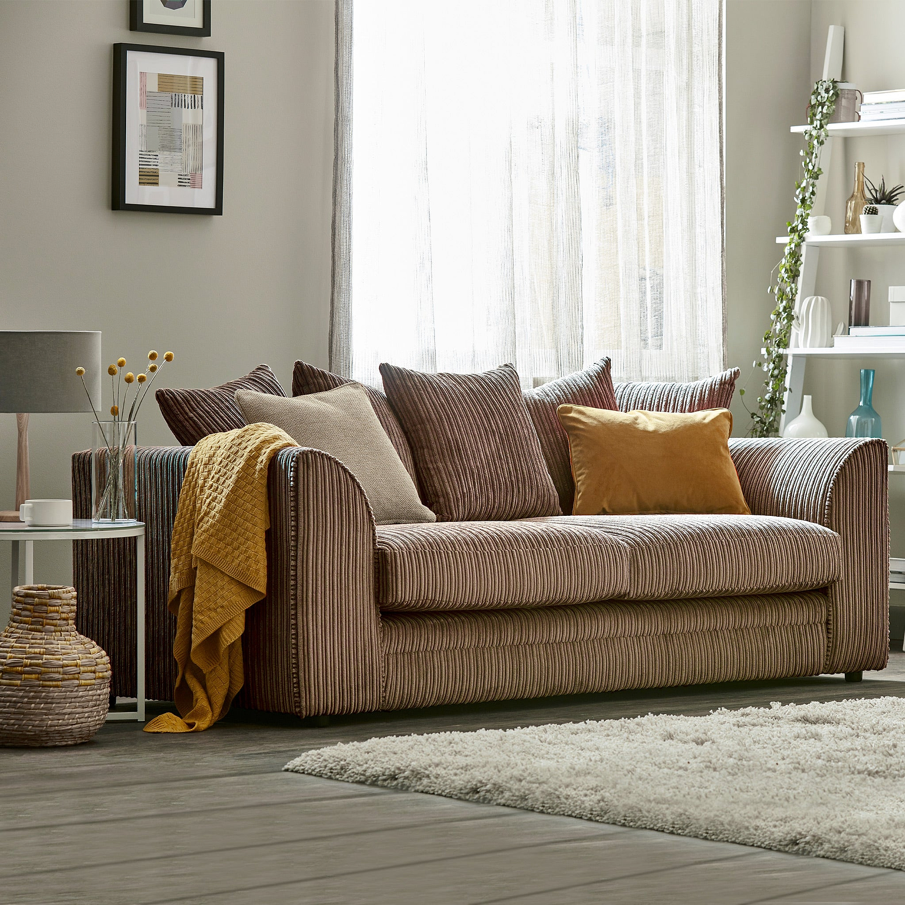 Bletchley Coffee Jumbo Cord 3 Seater Sofa for living room