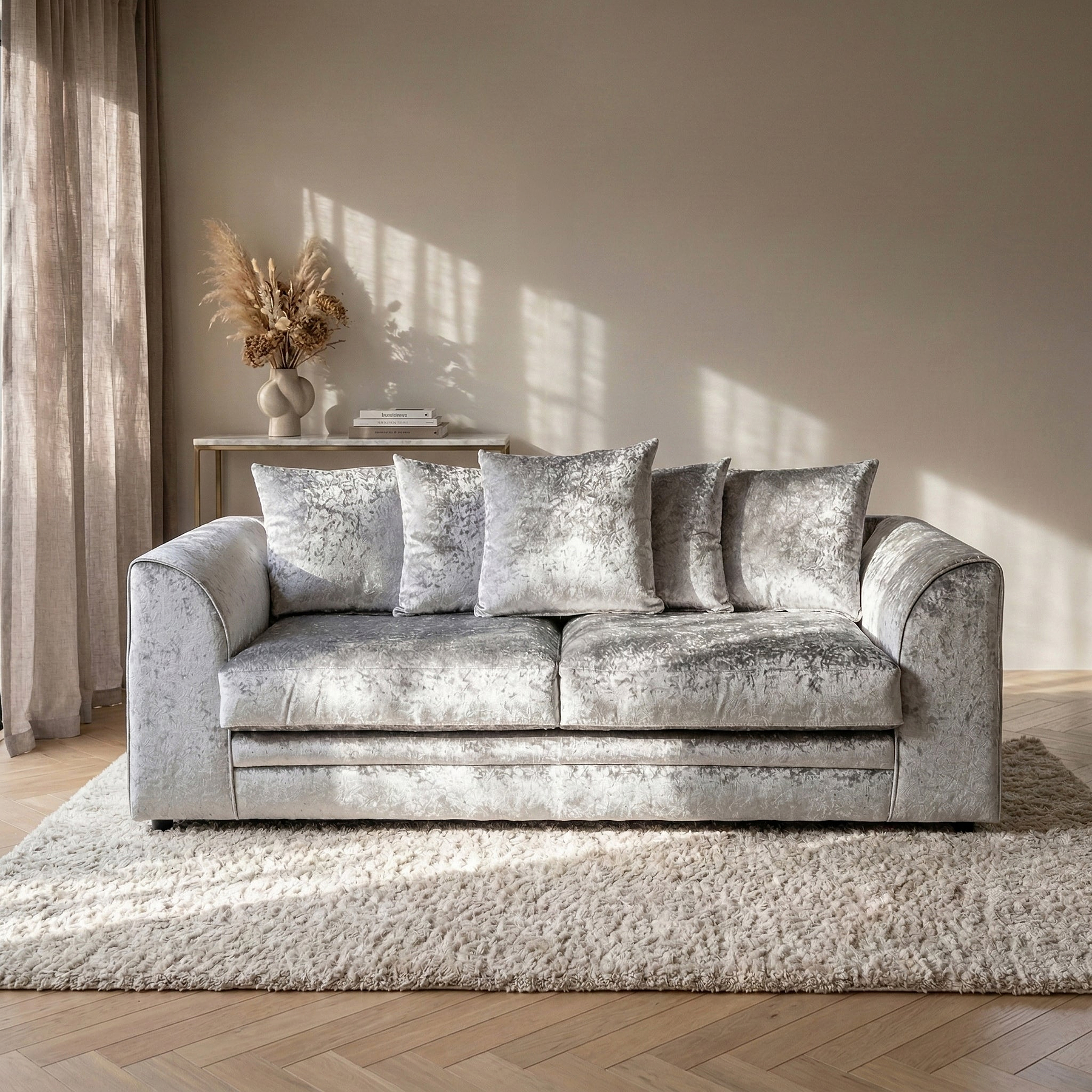 Tamara Silver Crushed Velvet 3 Seater Sofa from Roseland furniture