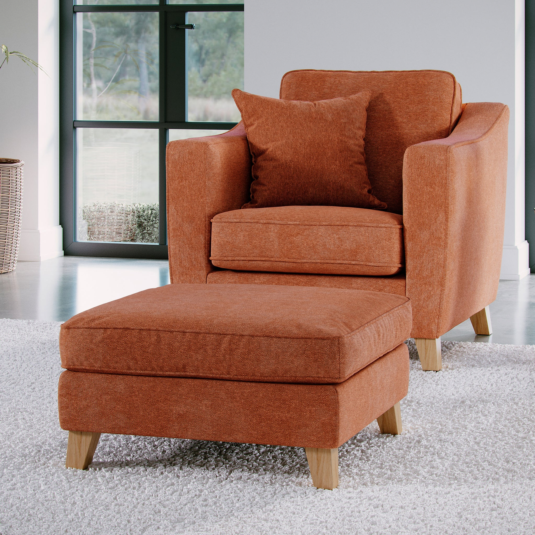 Claridge Soft Chenille Footstool Terra Life1 from Roseland Furniture