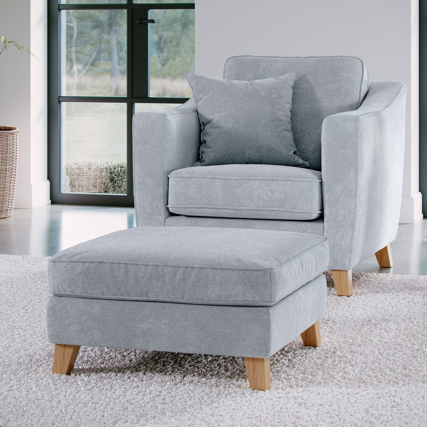 Claridge Soft Chenille Footstool Ice from Roseland Furniture