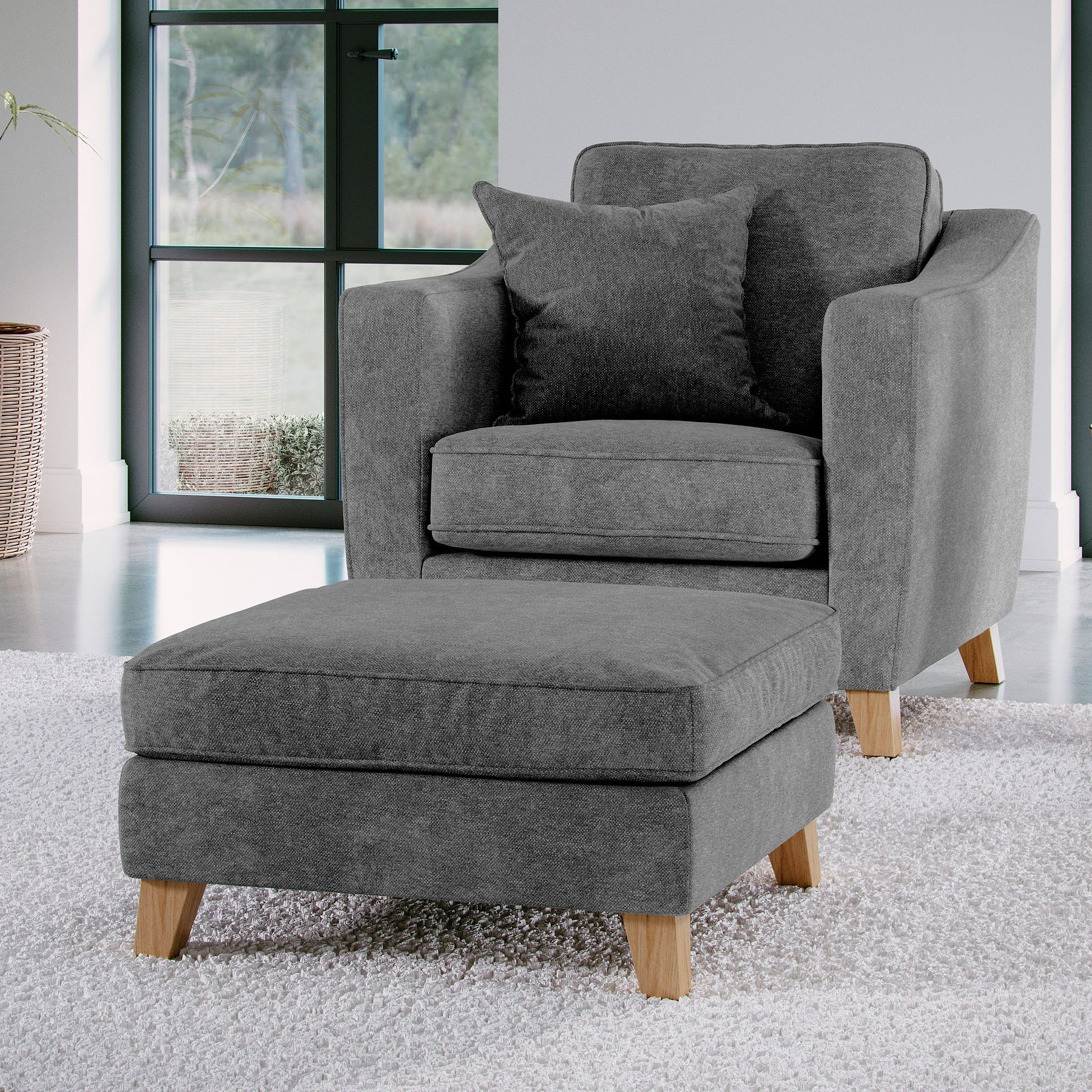 Claridge Soft Chenille Footstool Heather from Roseland Furniture