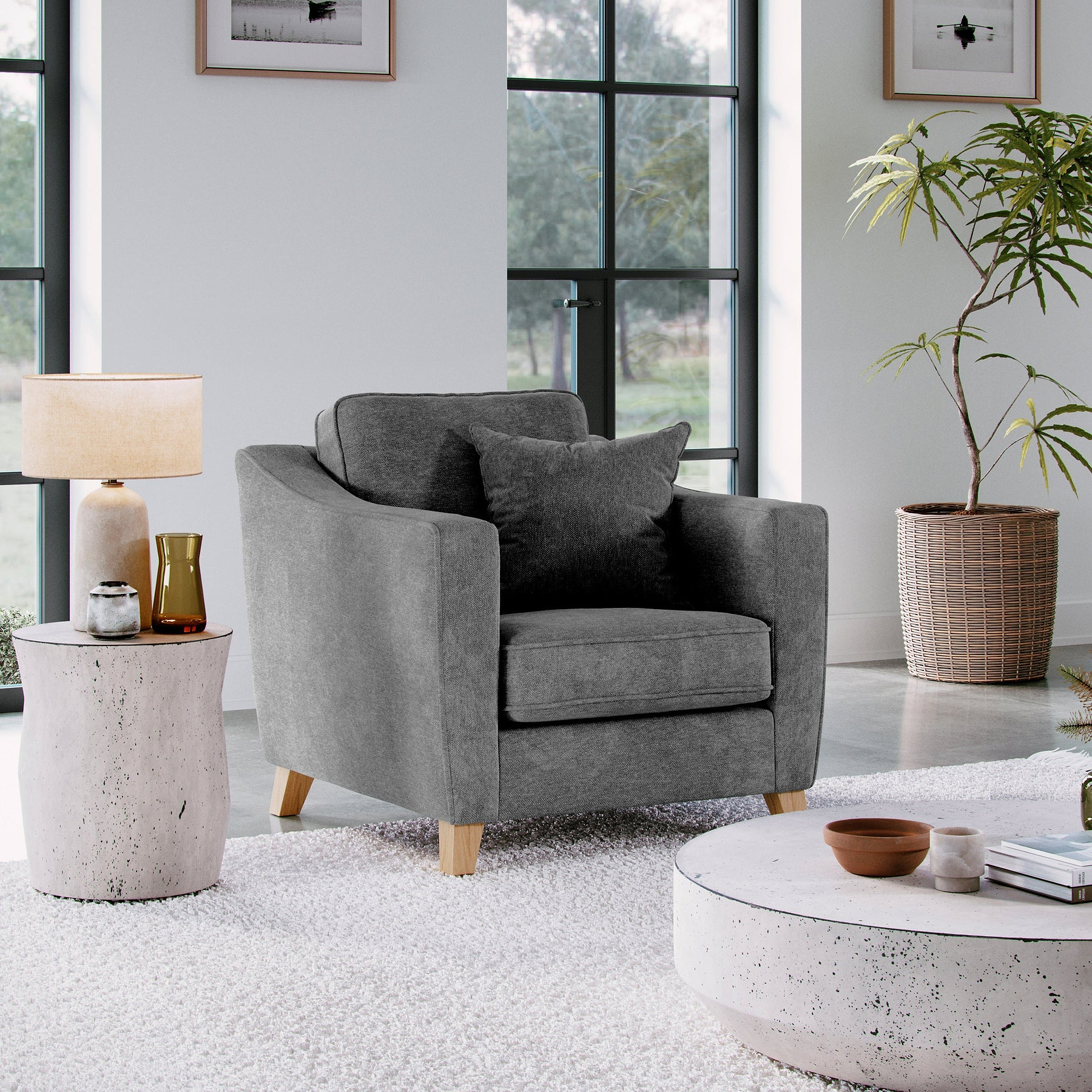 Claridge Soft Chenille Armchair Heather from Roseland Furniture