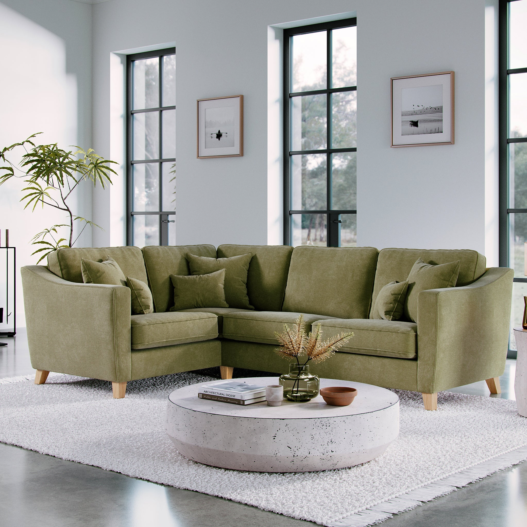 Claridge Soft Chenille Right Hand Corner Sofa Moss Green from Roseland Furniture