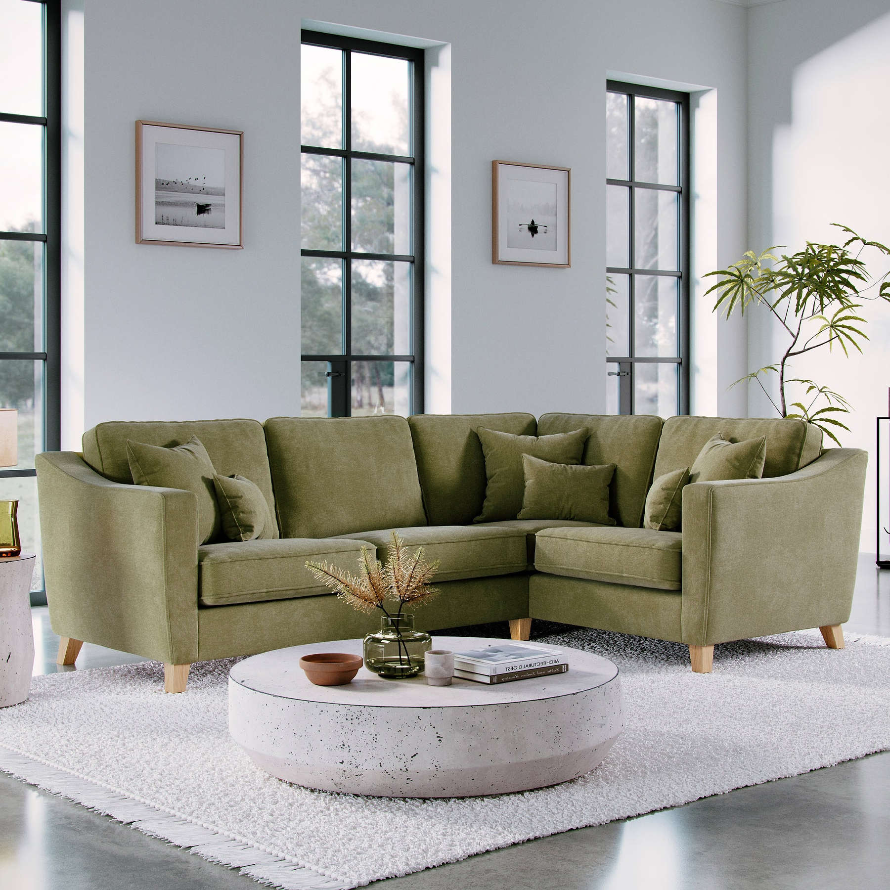 Claridge Soft Chenille Left Hand Corner Sofa Moss Green from Roseland Furniture