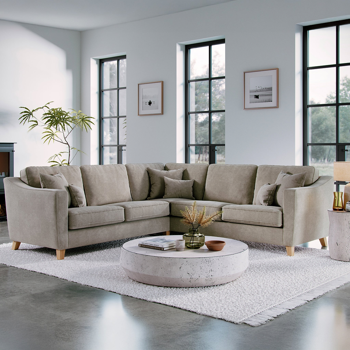 Claridge Soft Chenille Corner Sofa Linen Life1 from Roseland Furniture