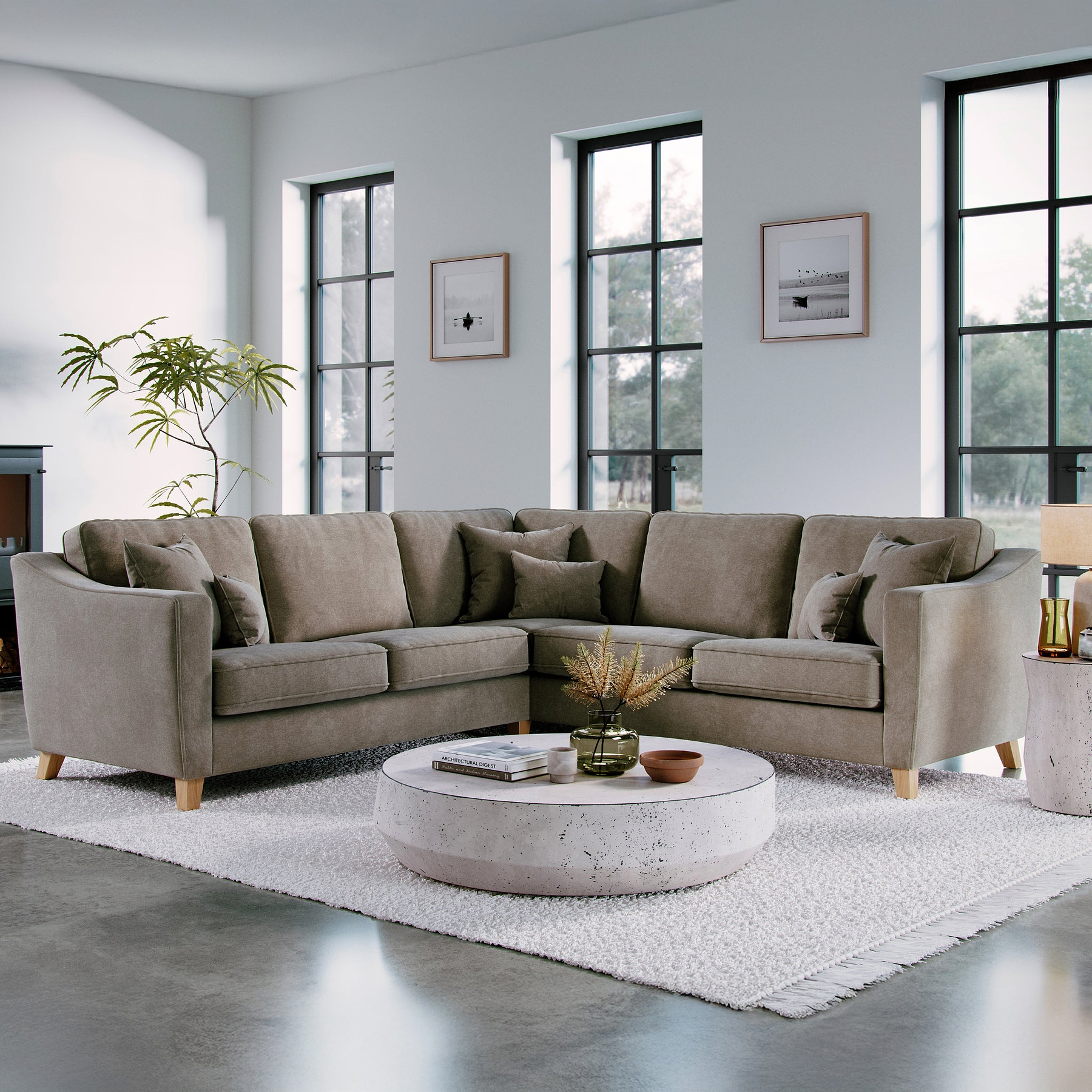 Claridge Soft Chenille Corner Sofa Beige Life1 from Roseland Furniture