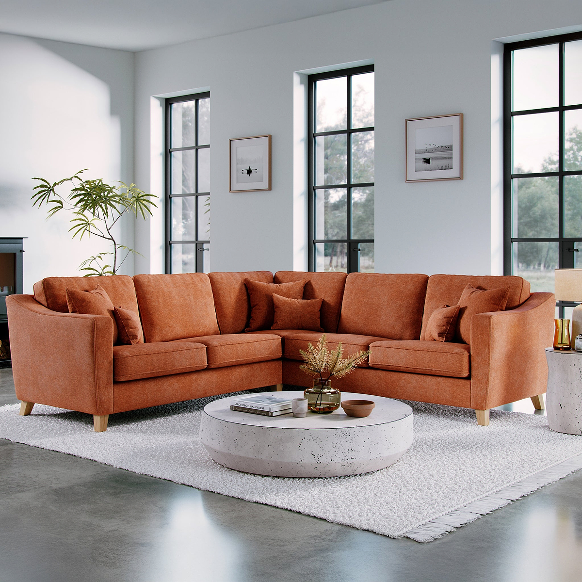 Claridge Soft Chenille Corner Sofa Terra Life1 from Roseland Furniture