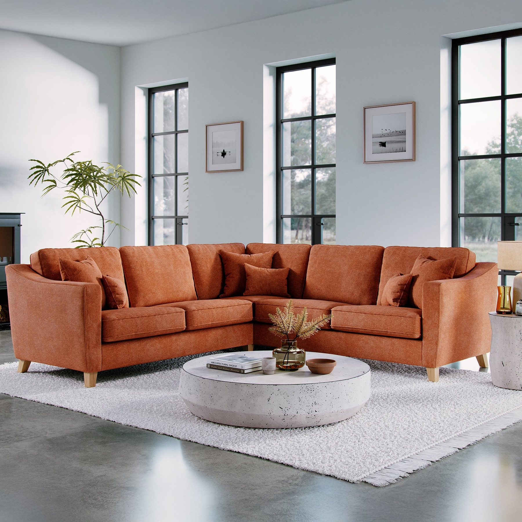 Claridge Soft Chenille Corner Sofa Terra Life1 from Roseland Furniture