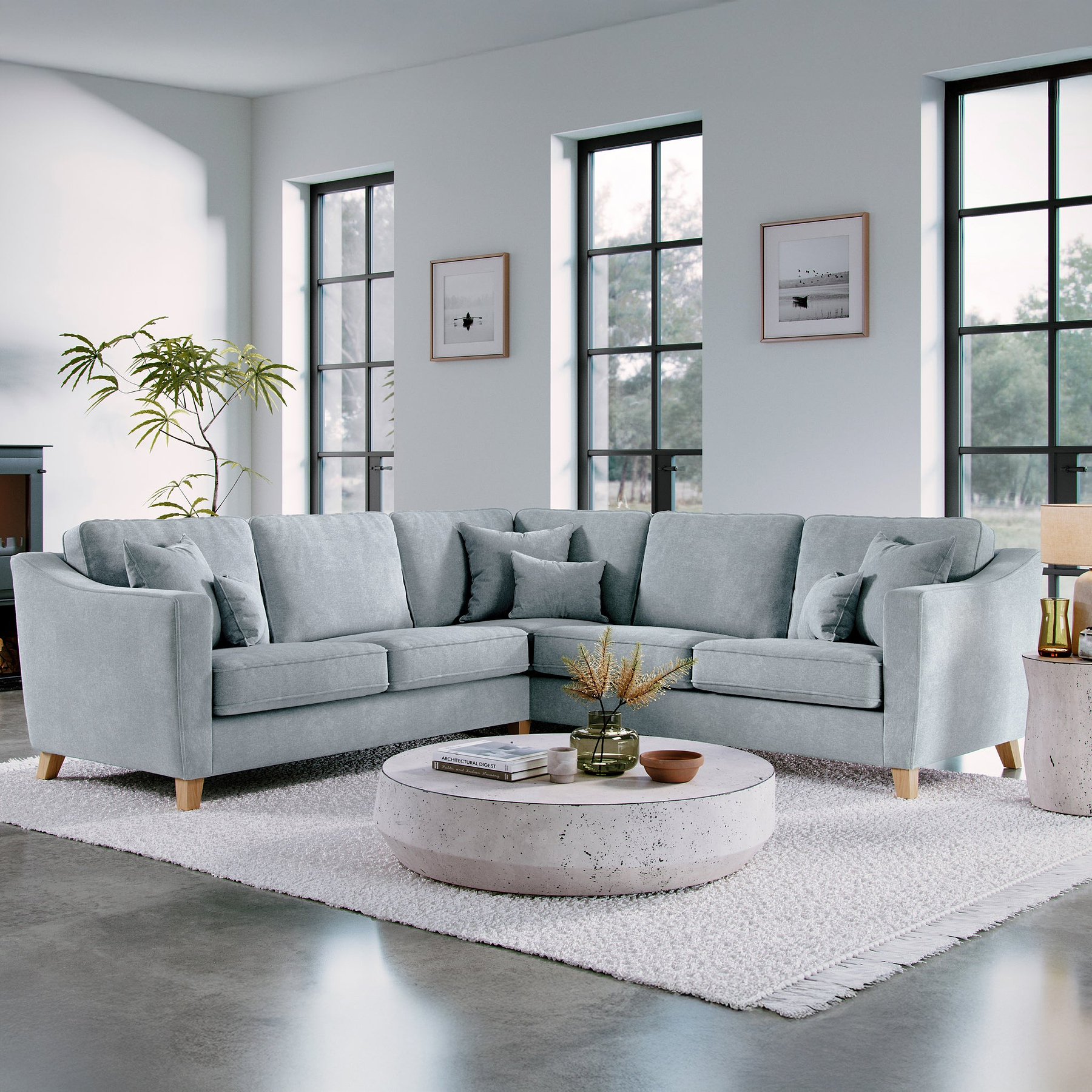 Claridge Soft Chenille Corner Sofa Ice from Roseland Furniture