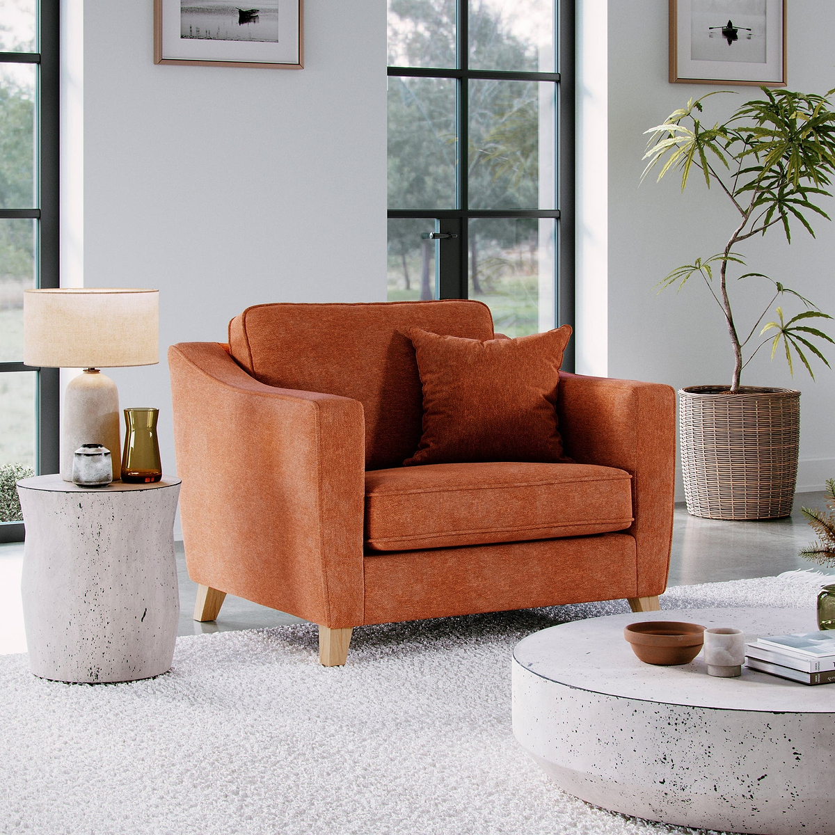 Claridge Soft Chenille Snuggle Chair Terra Life1 from Roseland Furniture