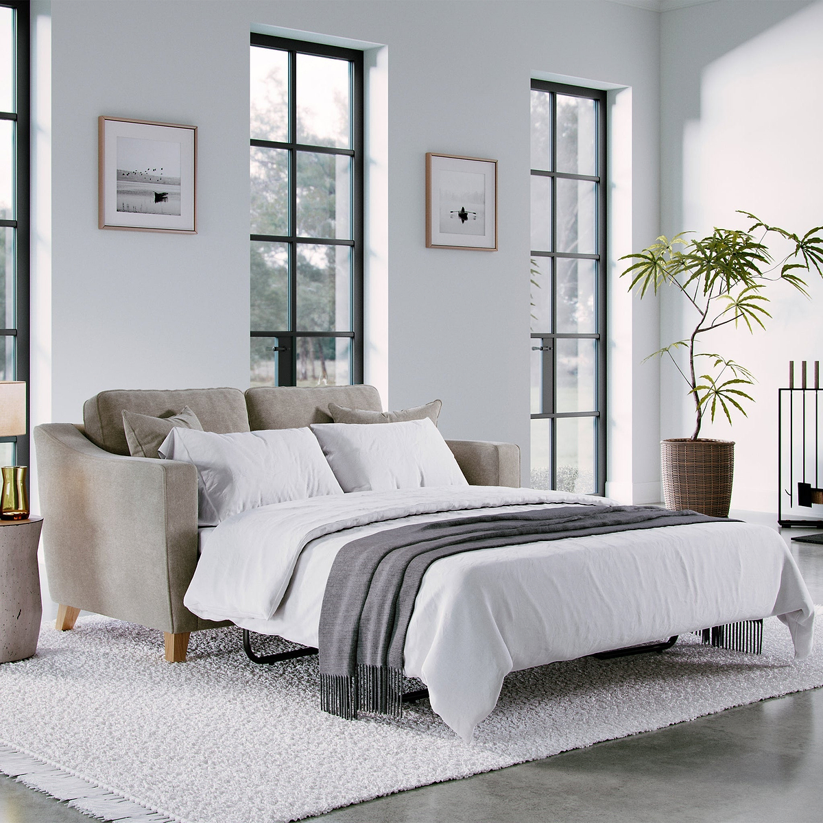 Claridge Soft Chenille 2 Seater Sofabed Linen Life1 from Roseland Furniture