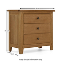 Broadway Oak 3 Drawer Chest - Size Guide