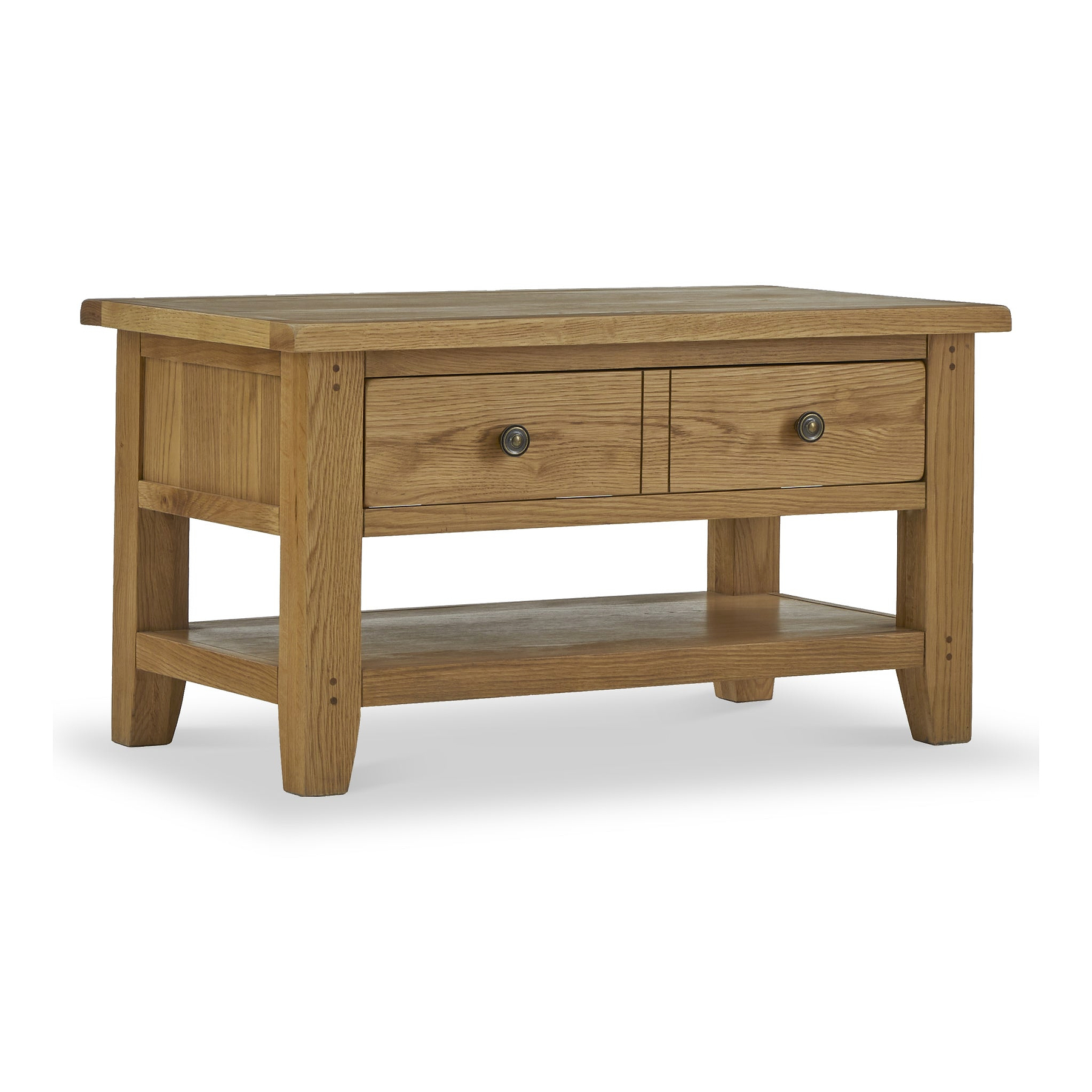 Broadway Oak Small Coffee Table by Roseland Furniture with two drawers and a lower shelf