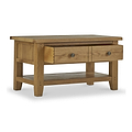 Broadway Oak Small Coffee Table by Roseland Furniture with two drawers and a lower shelf