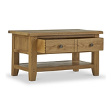 Broadway Oak Small Coffee Table by Roseland Furniture with two drawers and a lower shelf
