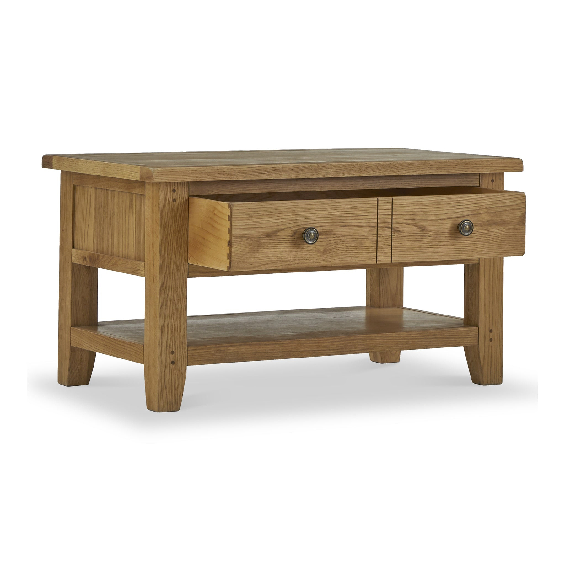 Broadway Oak Small Coffee Table by Roseland Furniture with two drawers and a lower shelf