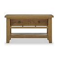 Broadway Oak Small Coffee Table by Roseland Furniture with two drawers and a lower shelf
