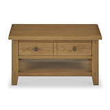 Broadway Oak Small Coffee Table by Roseland Furniture with two drawers and a lower shelf