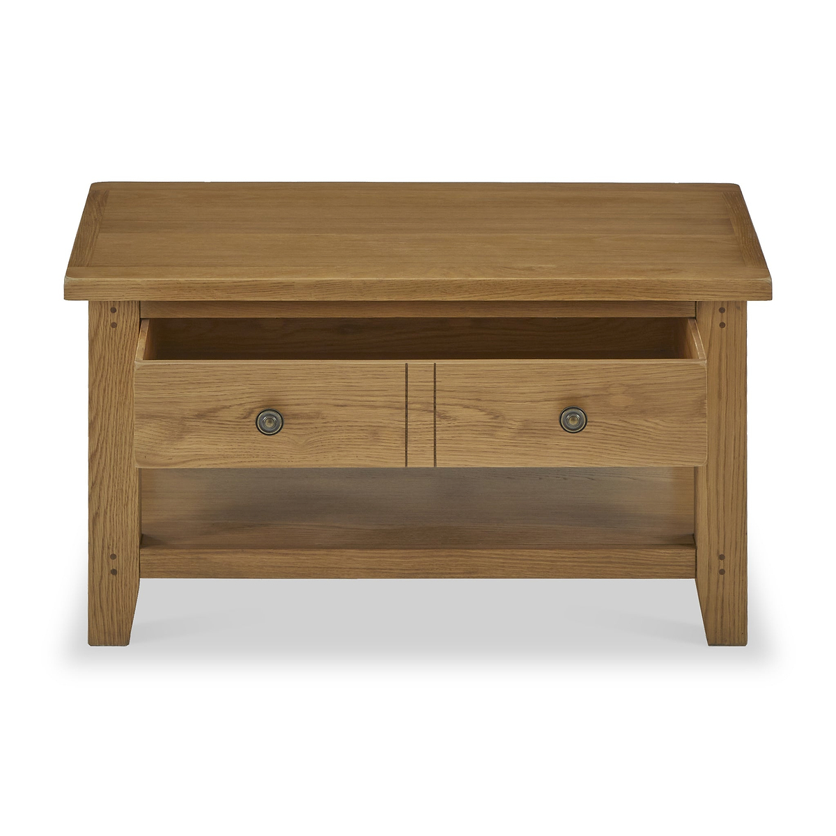Broadway Oak Small Coffee Table by Roseland Furniture with two drawers and a lower shelf