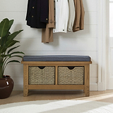 Broadway Oak Hallway Bench with Baskets from Roseland Furniture